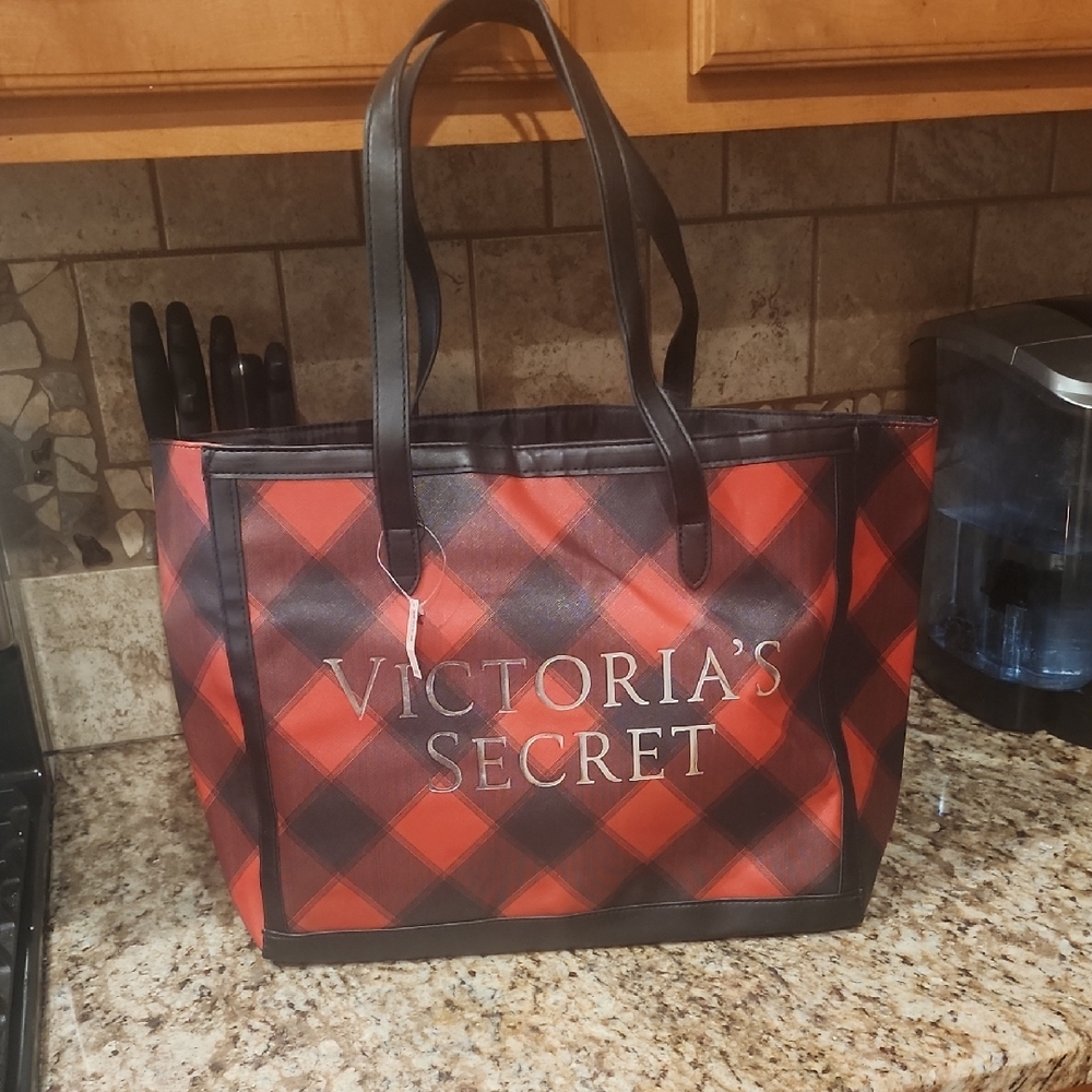 Victoria's Secret Red and Black Plaid Tote Bag
